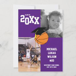 Graduación de baloncesto Deportes Invitación púrpu