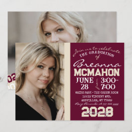 Graduación de Borgoña y Crema 2 Invitación a la fo