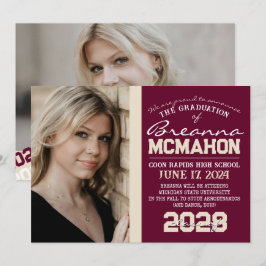 Graduación de Borgoña y Crema 2 Invitación fotográ