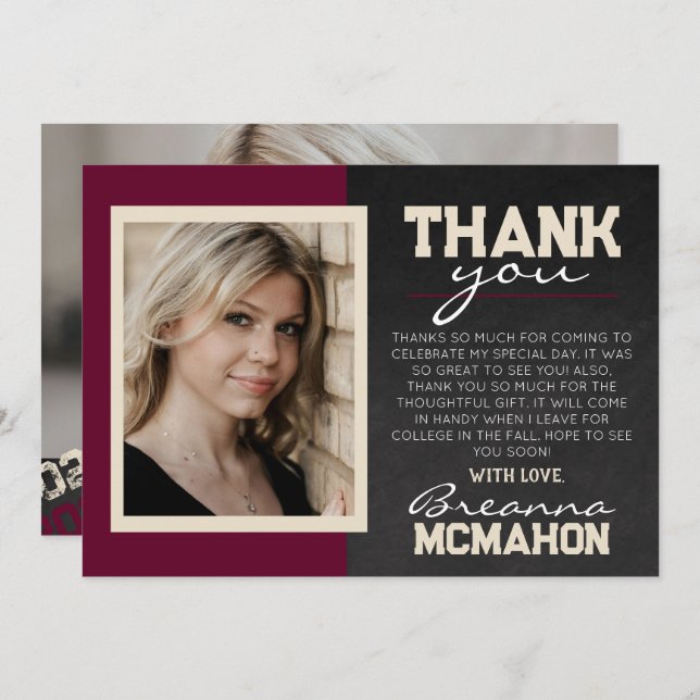 Graduación de Borgoña y Crema 2 Tarjeta de agradec (Anverso / Reverso)