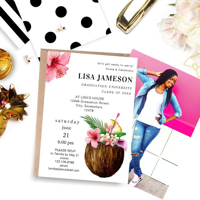 Graduación de coco tropical con Invitación de foto (Subido por el creador)