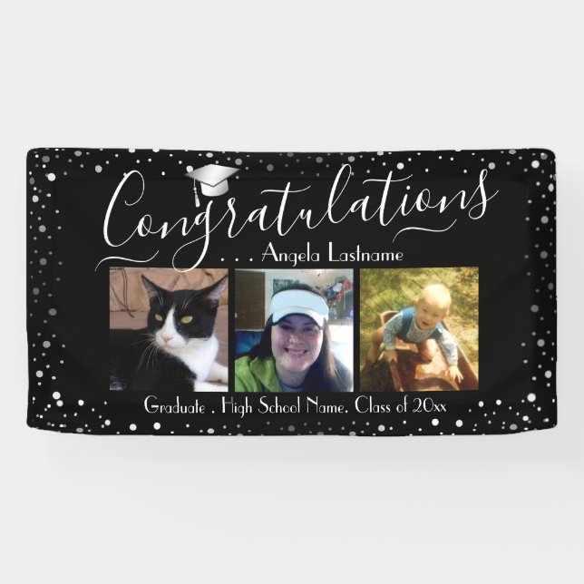 Graduación de Confetti Plateado 3 Pancarta de pres (Horizontal)