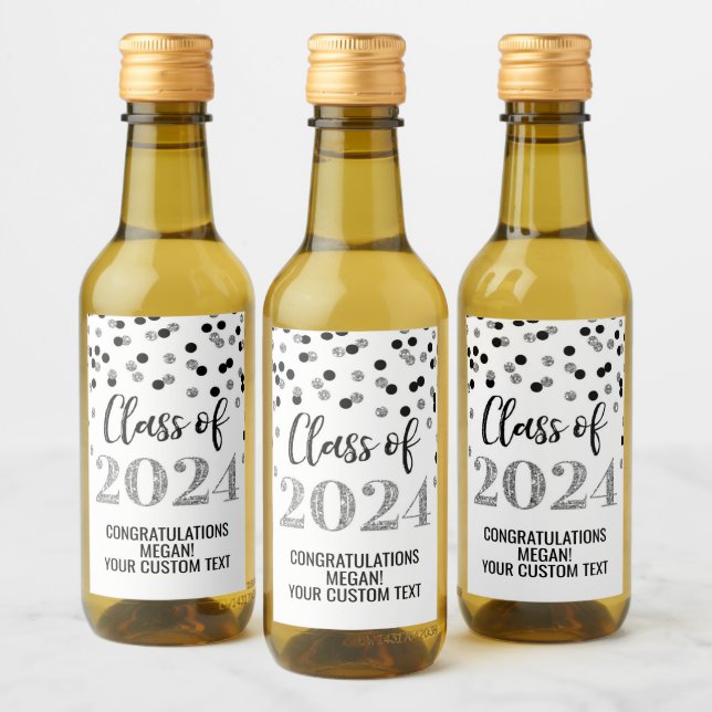 Graduación de Confetti Purpurina de Plata Negra (Botellas)