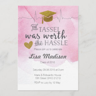 Graduación de enfermera rosa y dorada Invitación