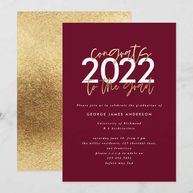 graduación de escritura moderna de oro burdeos (Anverso / Reverso)