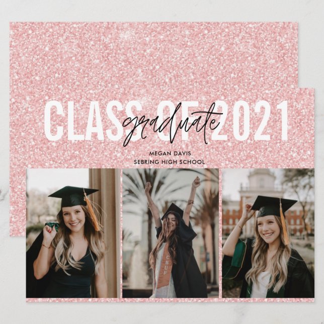 Graduación de Escuela Secundaria Rosa Tres Fotos (Anverso / Reverso)