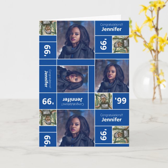 Graduación de foto cuadrada clase año tarjeta azul (flor amarilla)