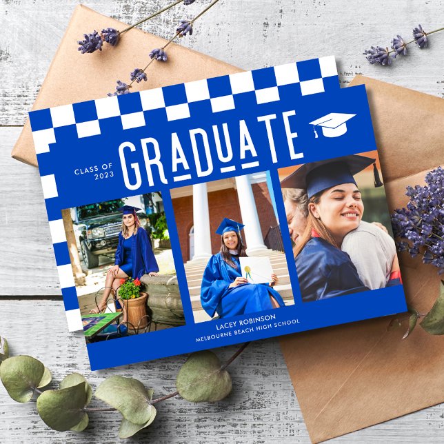 Graduación de foto de Graduado Blue 3 (Graduate Blue 3 Photo Graduation Announcement)