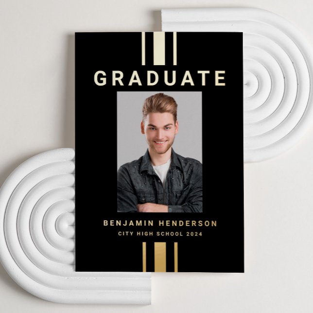 Graduación de foto Invitación de Relieve metalizad (Photo Graduation Black Gold Foil Announcement Card.)