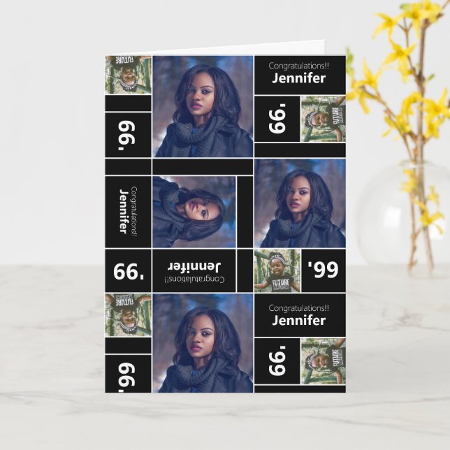 Graduación de fotos cuadrada clase año tarjeta neg (flor amarilla)