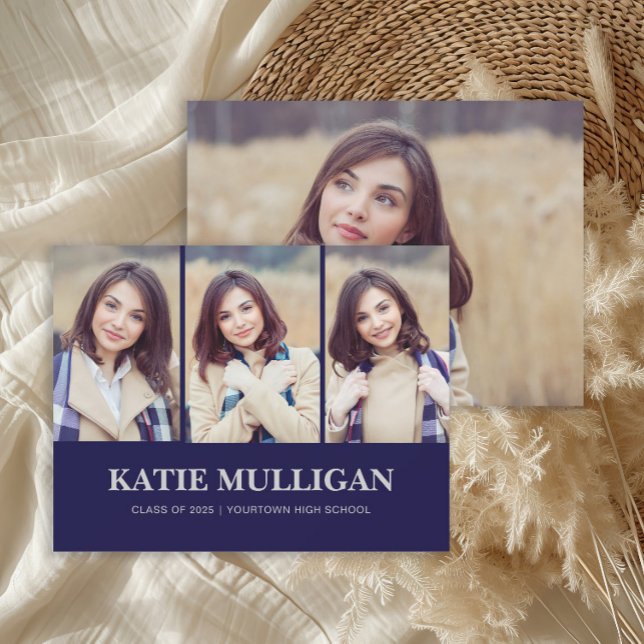 Graduación de fotos de Navy Blue 4 (Navy blue graduation 4-photo announcement.)