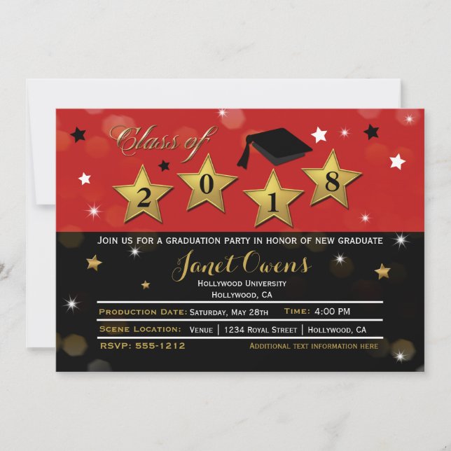 GRADUACIÓN DE GRADUACIÓN DE HOLLYWOOD Invitación d (Anverso)