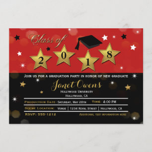 GRADUACIÓN DE HOLLYWOOD Graduado Invitación Rojo O