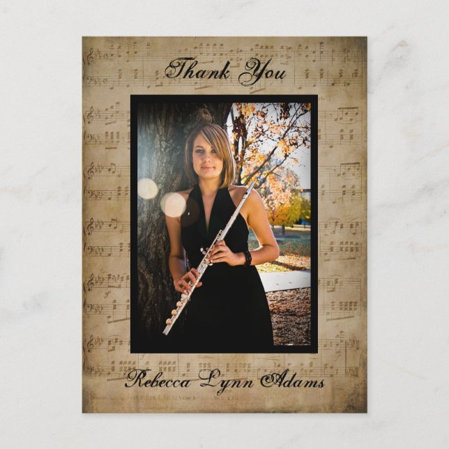 Graduación de música de hojas Gracias - Tarjeta po (Anverso)