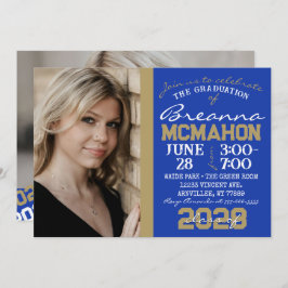 Graduación de oro azul y bronce 2 Invitación de fo