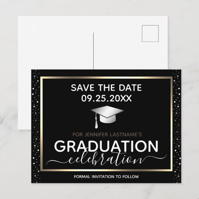 Graduación de oro Guardar la tarjeta postal de inv (Anverso / Reverso)