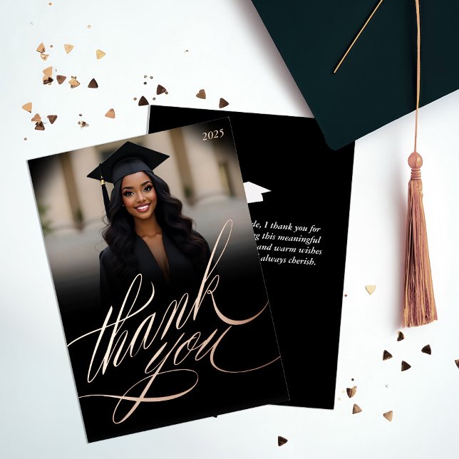 Graduación de script Gracias Tarjeta de Relieve me (Elegant Photo GRaduation Thank You Card)