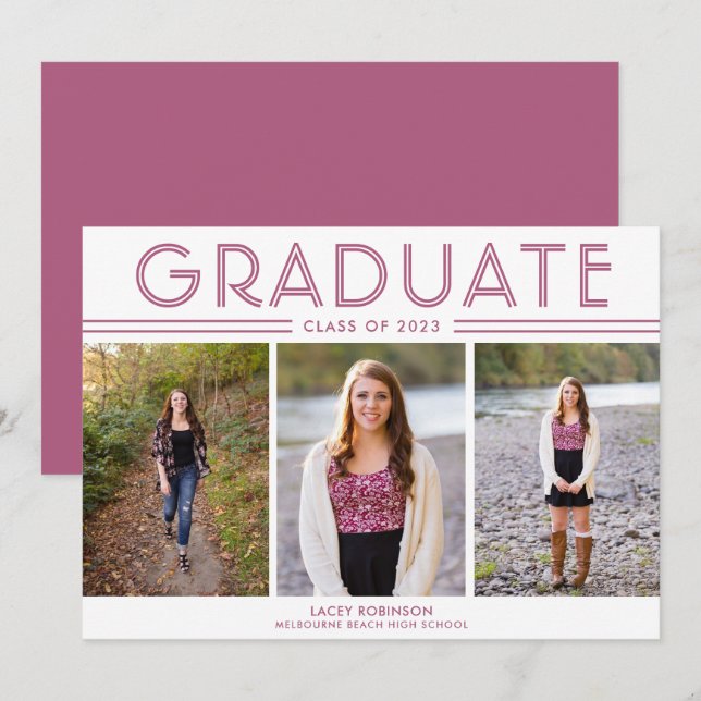 Graduación de secundaria de Chica moderno 3 Foto (Anverso / Reverso)