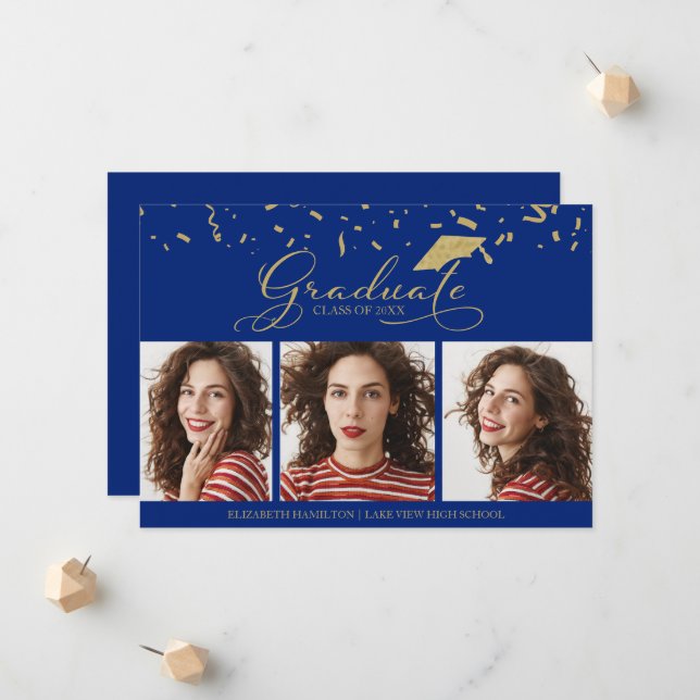 Graduación de secundaria Invitación 3 tarjetas fot (Anverso/Reverso In Situ)