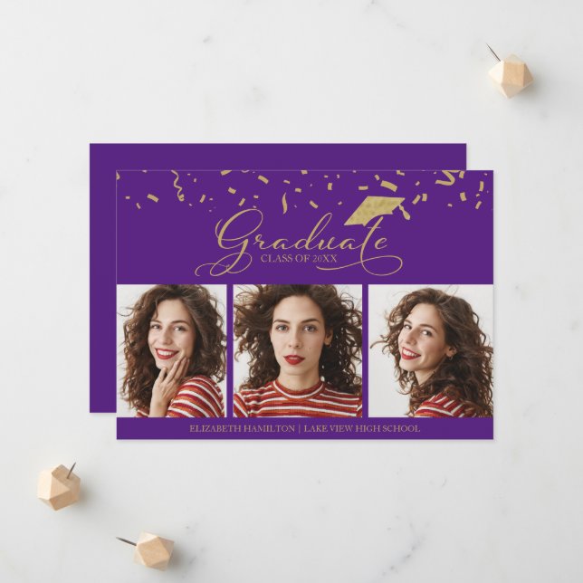 Graduación de secundaria Invitación 3 tarjetas fot (Anverso/Reverso In Situ)