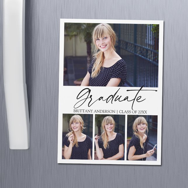 Graduación de tinta caligráfica 4 tarjeta imán fot (Customize to change your personalized text size or text style.)