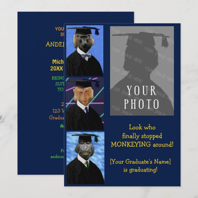 Graduación divertida Invitación Fiesta de monos (Anverso / Reverso)