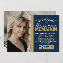 Graduación en azul marino y bronce 2 Invitación de