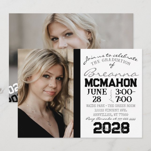 Graduación en blanco y negro 2 Invitación a la fot (Anverso / Reverso)