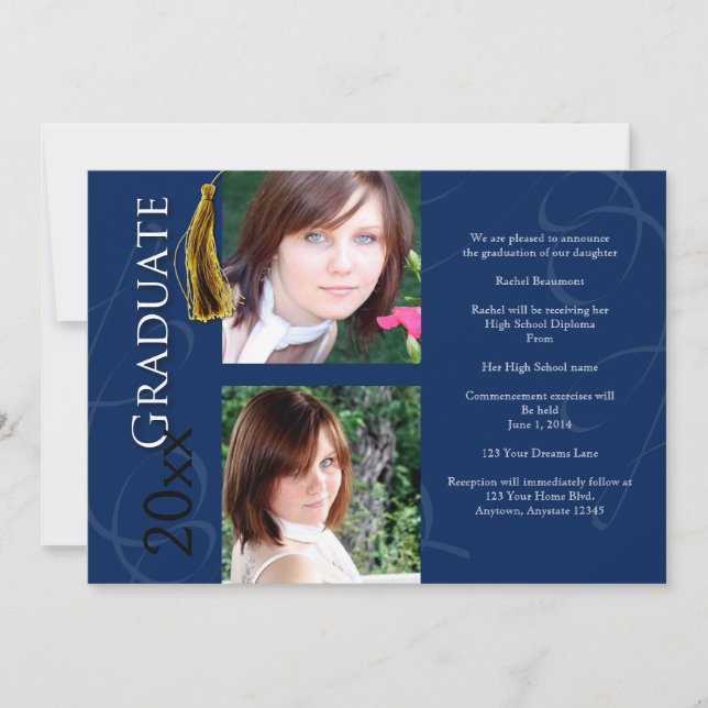 Graduación en Invitación azul (Anverso)
