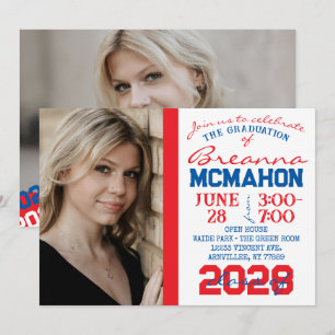 Graduación en rojo, azul y blanco 2 Invitación a l