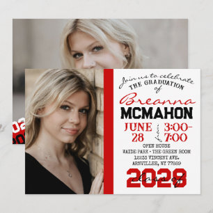 Graduación en rojo, negro y blanco 2 Invitación a 