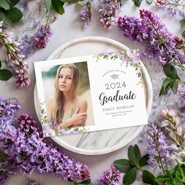 Graduación Floral Lilac Invitación Foto Magnet (Subido por el creador)