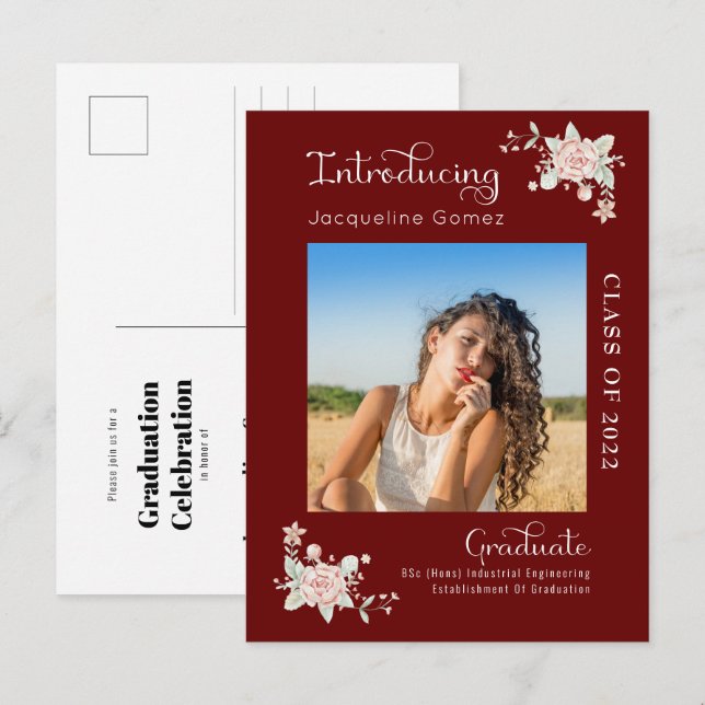 Graduación floral moderna 2022 Invitación a la fot (Anverso / Reverso)