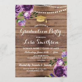 Graduación Flores Púrpura Invitación Madera
