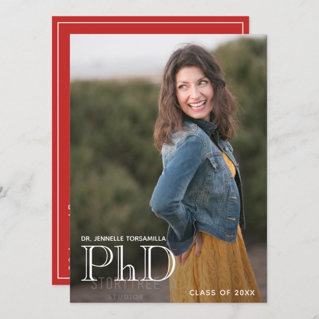 Graduación Foto de Invitación PhD Rojo blanco (Anverso / Reverso)