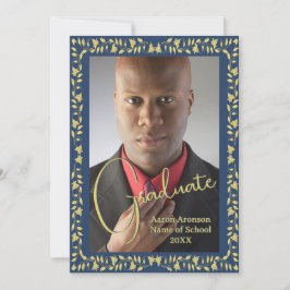 Graduación Foto Invitación Azul y marfil de oro