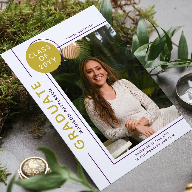 Graduación fotográfica guión moderno oro púrpura (Subido por el creador)