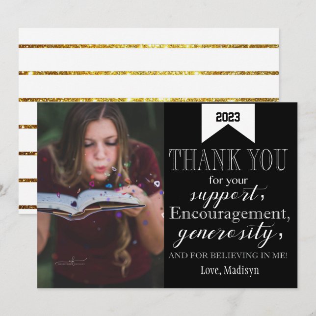 Graduación Gracias tarjeta fotográfica Minimalista (Anverso / Reverso)