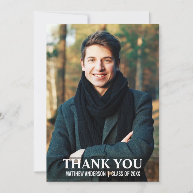 Graduación Gracias Tarjeta Fotográfica Moderna L W (Anverso)