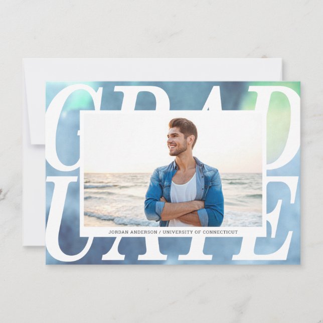 Graduación Gradiente Invitación de acuarela azul (Anverso)