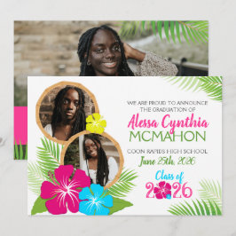 Graduación hawaiana Luau 3 Invitación fotográfica