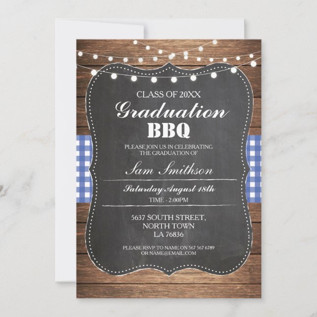 Graduación Invitación a barbacoa Calle Rústica Azu (Anverso)