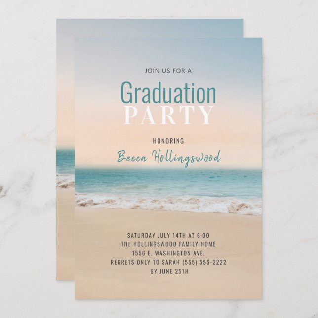 Graduación Invitación a fiesta temática de playa t (Anverso / Reverso)
