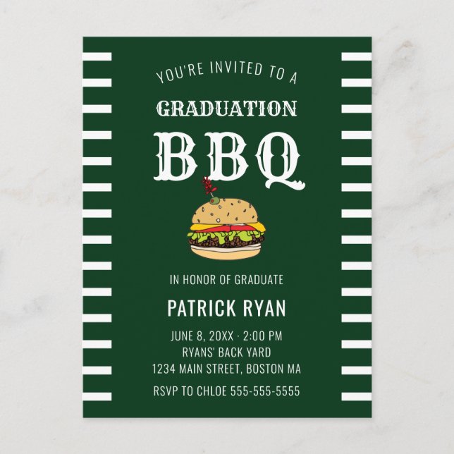 Graduación Invitación a la franja blanca verde Fie (Anverso)