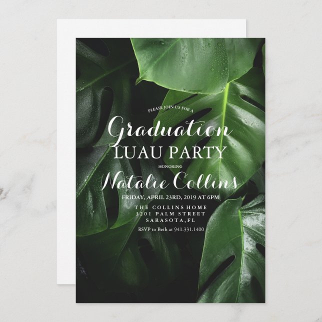Graduación Invitación a la hoja de palmera tropica (Anverso / Reverso)