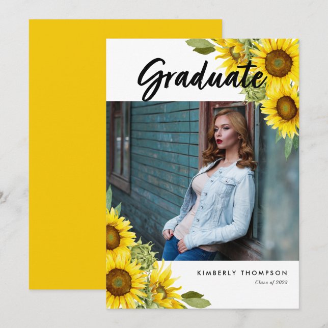 Graduación Invitación de foto guión de girasol (Anverso / Reverso)