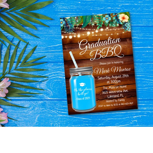 Graduación Invitación de Jar BBQ Mason Backyard (Subido por el creador)