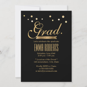 Graduación Invitación de puntos de confeti negro y
