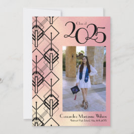 Graduación Invitación negra de Art Deco Rosa