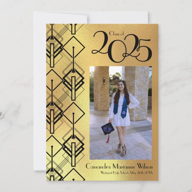 Graduación Invitación negra en el arte del oro del (Anverso)